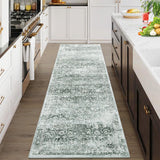 Garvee 2x6 Boho Entryway Rug Kitchen Runner Rug, Washable Non Slip Non Shedding Carpet, Soft Low Pile Vintage Floor Carpet for Hallway, Green - Green