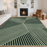 Garvee Washable Green Living Room Area Rug 9x12 Soft Large Non Slip Stripped Carpet for Bedroom Indoor Modern Ultra Thin Low Pile Floor Cover - Green