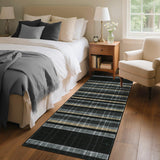 Garvee Plaid Washable Runner Rug, Non Slip Low Pile Kitchen Rug, 2x6 Black, Modern Checkered Entryway Rug - Black