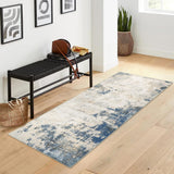Garvee Washable Runner Rug 2x6 Runner Modern Rug Non Slip Kitchen Rugs Abstract Distressed Indoor Entryway Rug Soft Bathroom Rugs Stain Resistant Carpet for Hallway Laundry Bedroom 2'x6' Blue/Tan - Blue & Yellow