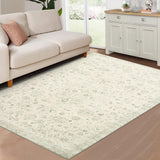 Garvee Machine Washable Rug 5x7 Distressed Floral Area Rug for Living Room, Vintage Medallion Accent Rug Non-Slip Stain Resistant Carpet Floor Cover for Bedroom Decor, Sage - Green