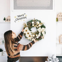 Garvee Pre-Lit Christmas Wreath for Front Door, 24 Inch Large Lighted Wreath with Xmas Balls, Artificial Flower & Bow, Battery Operated Christmas Wreath for Fireplace Window Wall Decor, Champagne