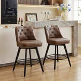 Garvee Counter Height Bar Stools Set of 2, Modern Swivel Bar Stools with Back and Wood Legs, 26" H Seat Height Upholstered Barstools Bar Chair for Kitchen Island Home Bar, Leather Brown - Leather Brown
