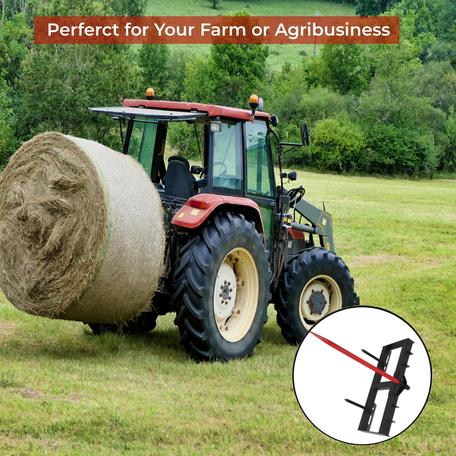 Garvee 49 Inch Bale Spear 3000 lbs Capacity Hay Red Coated Bale Forks