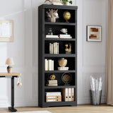 Garvee 6 Tier Bookshelf, 75" Tall Farmhouse Bookcase with Adjustable Shelves, 23.6" W Floor Standing Open Display Storage Rack with Anti-Slip Design for Home Office, Balcony, Library, Study / Living Room, Black - Black