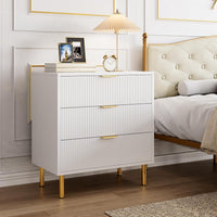 Garvee 3 Drawer Dresser for Bedroom, Modern Wood Storage Chest with Gold Metal Handles, Anti-Tipping Design, Large Nightstand Organizer for Entryway, Hallway, Living Room, White