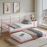 Garvee Twin Daybed with Trundle - Metal Day Bed with Pull Out Trundle, Twin Trundle Bed Frame with Premium Steel Slat Support, Multifunctional Platform Beds for Bedroom, Living Room, Guest Room - Pink