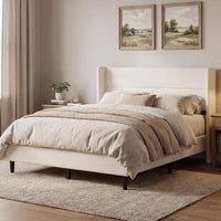 Garvee Queen Bed Frame with Wingback Headboard, Velvet Upholstered Platform Bed Frame with Sturdy Wooden Slats Support, No Box Spring Needed, Easy Assembly, Beige