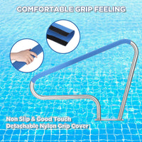 Garvee Pool Handrail 48x36 Pool Rail 304 Stainless Steel Silver Rustproof Pool Stair Rail with Blue Grip Cover Humanized Swimming Pool Railing, Quick Mount Accessories for Pools and Spas