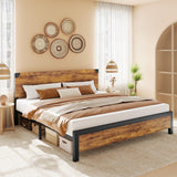 Garvee King Bed Frame, Platform King Size Bed Frame with Wood Headboard, Metal King Bed Frame with Under Bed Storage and Support Legs, Noise Free, No Box Spring Needed, Easy Assembly-Rustic Brown - Vintage