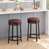 Garvee 24'' Swivel Bar Stools Set of 2 with Footrest, Modern Counter Height Barstools with PU Leather Upholstered and Metal Frame, Backless Round Bar Stools for Kitchen Island, Brown - Brown