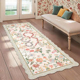 Garvee Kitchen Runner Rug 2x6 Floral Scalloped Carpet Machine Washable Beige Non-Slip Modern Contemporary Hallway Low Pile - Beige