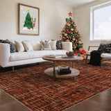 Garvee Large Washable Area Rug 9x12 Modern Living Room Rug Bedroom Rug Distressed Abstract Plaid Floor Carpet, Washable Non Skid Low Pile Rug, Soft Non Shedding Rug, Foldable Thin Rug, Red - Red