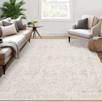 Garvee 9x12 Area Rug Large Washable Indoor Carpet with Non-Slip Backing, Non-Shedding Oriental Distressed Printed Rug, Traditional Medallion Area Rug for Living Room, Bed Room, Beige
