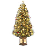 Garvee 4.5FT Artificial Christmas Pine Tree, Pre-Lit with 100 Warm LED Lights, Hinged Construction, Metal Trunk, Bendable Branches, Transparent Light Box Base, Ideal for Home Party Decoration - Snowflake-1 Pack