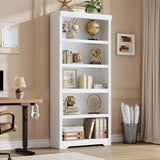 Garvee 5 Tier Bookshelf, 69" Tall Farmhouse Bookcase with Adjustable Shelves, 31.5" W Floor Standing Open Display Storage Rack with Anti-Slip Design for Home Office, Balcony, Library, Study / Living Room, White - White