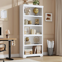 Garvee 5 Tier Bookshelf, 69" Tall Farmhouse Bookcase with Adjustable Shelves, 31.5" W Floor Standing Open Display Storage Rack with Anti-Slip Design for Home Office, Balcony, Library, Study / Living Room, White