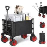 Garvee Folding Wagon - Heavy Duty Portable Garden Utility Cart with Side Pocket, Wheel Brakes & Large Capacity Foldable Grocery Wagon for Camping