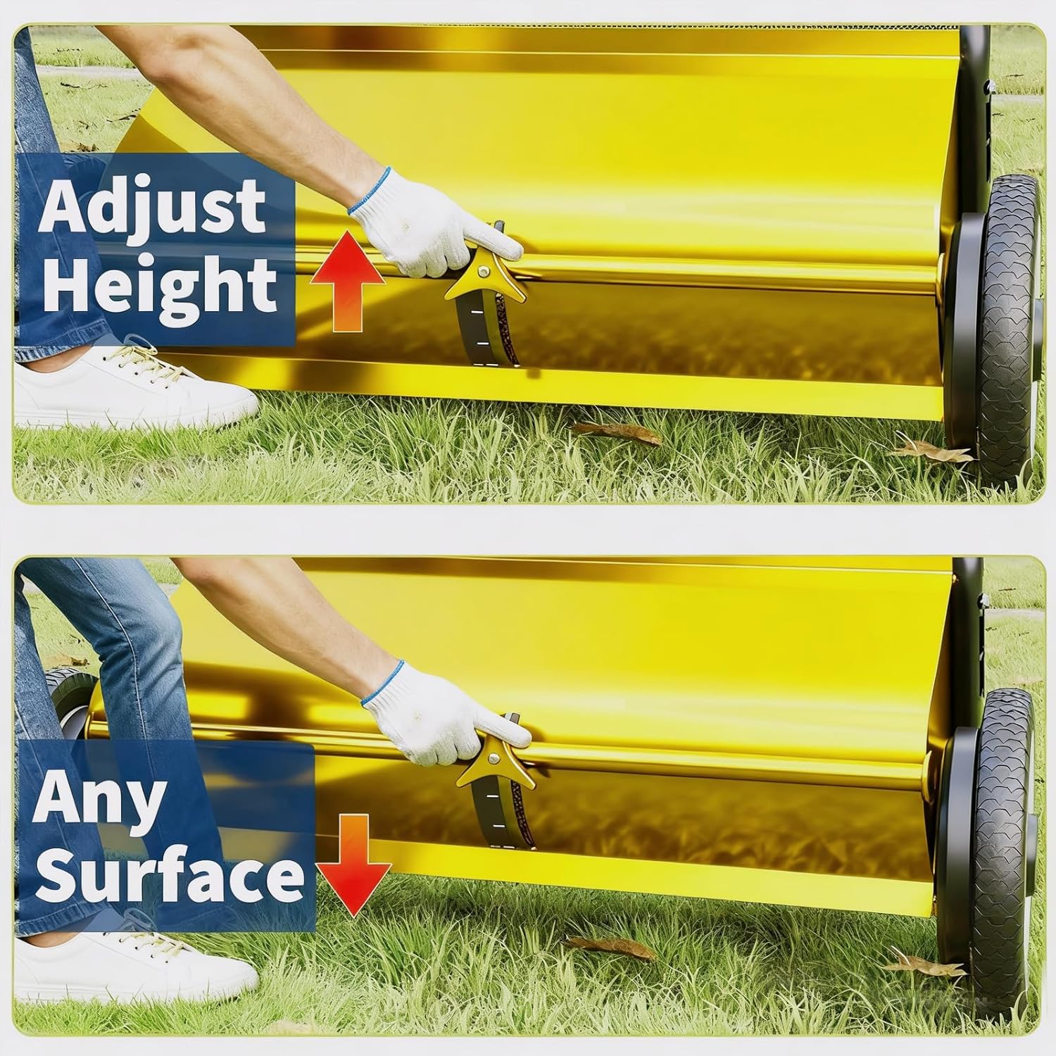 Garvee 21" Push Lawn Sweeper with 4-Brush System, Heavy Duty Steel Yard Leaf Collector, Adjustable Height, 3.5 Cu Ft Bag, Manual Grass & Lawn Cleaner Yellow