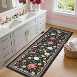 Garvee 2x6 Floral Bathroom Runner Rug Machine Washable Non-Slip Soft Low Pile Lightweight Black Indoor Floor Mat - Black