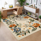 Garvee Floral Beige 6x9 Area Rug Washable Living Room Rug, Non-Slip Non-Shedding Floor Carpet, Low Pile Foldable Stain-Resistant Printed Carpet for Bedroom Dining Room and Office - Beige