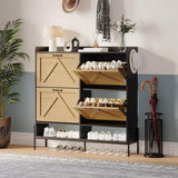 Garvee Shoe Cabinet with 4 Flip Drawers, Farmhouse Shoe Storage Cabinet with Adjustable Shelves and Anti-Tipping Device, Narrow Slim Shoe Rack, Freestanding Shoe Organizer for Entryway, Living Room (Black) - Black