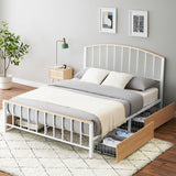 Garvee Queen Size Platform Bed Frame with 4 Storage Drawers, Metal Slat Support, Headboard & Footboard, No Box Spring Needed - Oak