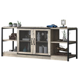 Garvee Industrial TV Stand for 65+ Inch TV, Rustic Grey, High-Density MDF & Metal, Storage & Mesh Door, Living Room & Farmhouse - Grey