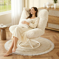 Garvee Oversize 360° Swivel Plush Lounge Chair with Metal Rocking Base, Winter Rattan Rocking Papasan Chair with 6.3" Comfy Deep Seat Thick Cushion for Indoor/Outdoor, Beige