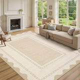 Garvee Border Washable Area Rug 9x12 Beige Modern Neutral Stain Resistant Non Slip Ultra-Soft Low Pile Carpet for Living Room Bedroom Nursery Dining Room Office - Beige