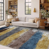 Garvee Washable Area Rugs Modern Print Distressed Indoor Rugs Bedroom Living Room Low Pile Rubber Backing Soft Home Office - Brown Yellow Blue