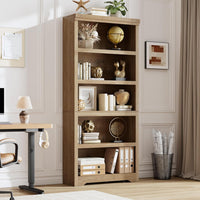 Garvee 5 Tier Bookshelf, 69" Tall Farmhouse Bookcase with Adjustable Shelves, 31.5" W Floor Standing Open Display Storage Rack with Anti-Slip Design for Home Office, Balcony, Library, Study / Living Room, Brown