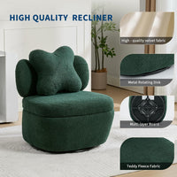 Garvee 360° Swivel Armchair with Storage, Teddy Velvet Accent Chair with Pillow, Ergonomic Design, 300 Lbs Capacity, Easy Assembly, Modern Lounge Chair for Living Room, Bedroom & Office, Green