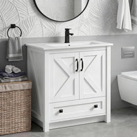 Garvee Modern 30" Freestanding Bathroom Vanity with with 2 Doors and Storage Drawer for Bathroom, White