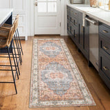 Garvee Vintage Boho Floral Area Rug, Washable Non-Shedding Low Pile Indoor Carpet, Non-Slip Rubber Backing for Bedroom, Living Room, Dining Room, Office, Pink, 2 x 6 - Brown & Khaki