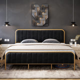 Garvee King Size Modern Bed Frame + Gold Metal Frame + 10.2” Under-Bed Storage Space + Noise-Free Design + Wood Slats Support + No Box Spring Needed + Easy Assembly + Black - Gold + black cloth