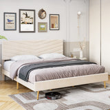 Garvee King Bed Frame with Adjustable Headboard, Velvet Upholstered Platform Bed with Solid Wood Slats Support, No Box Spring Needed, Noise-Free, Beige - Beige
