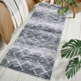 Garvee Washable Rugs 2x6 Abstract Grid Rug for Living Room Modern Distressed Area Rug for Bedroom Contemporay Office Rug Low Pile Neutral Soft Nursery Rug Non Slip Farmhouse Floor Cover Grey - Gray