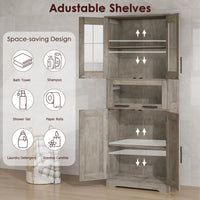 Garvee Modern Freestanding Bathroom Storage Cabinet with Double Glass Doors and Spacious Sliding Drawer, Grey