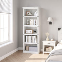 Garvee Farmhouse Bookcase 5 Tiers Tall Wooden 67.4" with Storage, Colonial Molding, MDF Boards, Iron Angle Design, Home Office, Living Room, White