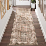 Garvee Washable Runner Rug, 2'x8' Non-Slip Vintage Hallway Rug Runner with Rubber Backing, Stain Resistant & Low Pile Faux Wool Distressed Carpet for Bedroom Kitchen Laundry Entrance Brown - Taupe