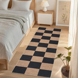 Garvee Easy Jute Rugs 2x8 Checkered Kitchen Runner Rugs Non Skid Washable Stain Resistant Indoor Outdoor Rugs Black Tan Farmhouse Style - Brown-Checkerboard-1