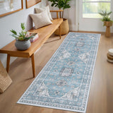 Garvee Area Rugs for Living Room, Machine Washable Non Slip Soft Low-Pile Carpet, Vintage Aesthetic, Stain-Resistant, Non Shedding, Dining Bedroom Decor - Blue