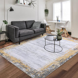 Garvee Large Rug 10x13 Washable Rugs Solid Living Room Rugs Bordered Rugs Modern Geometric Neutral Rug, Stain-Resistant Non-Slip Rugs for Living Room Farmhouse Soft Foldable Area Rug - Yellow