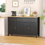Garvee 55" Buffet Sideboard Cabinet with Storage,Double Door Kitchen Cabinet, Coffee Bar Cabinet with 2 Drawers,Modern Farmhouse Coffee Bar Cabinet, Wood Buffet Table Dining Room Cabinet - Black