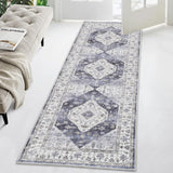 Garvee Washable Rug 2 x 6 Hallway Runner Rug Non-Slip Boho Vintage Kitchen Floor Throw Covers Low Pile Stain Resistant Carpet Soft Retro Distressed Rug for Entrance Porch Laundry，Blue - Blue