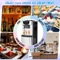 Garvee 2200W Commercial Soft Serve Ice Cream Machine - 8Gal/H High Output, 3-Flavor Mix & Auto-Clean for Cafes, Food Trucks, Snack Bars (LCD Display, 65dB Quiet)