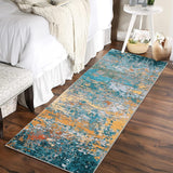 Garvee 2x6 Modern Abstract Runner Rug Non Slip Soft Stain Resistant Low Pile Multi Color for Hallway Kitchen Bathroom - Golden Blue