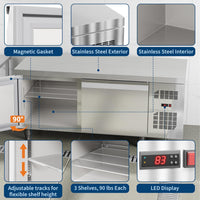 Garvee Stainless Steel Commercial Refrigerators 72 in W for Restuarant, 2 Door 18 Cu.Ft Worktop Undercounter Refrigerator Bar, Shop, Etc