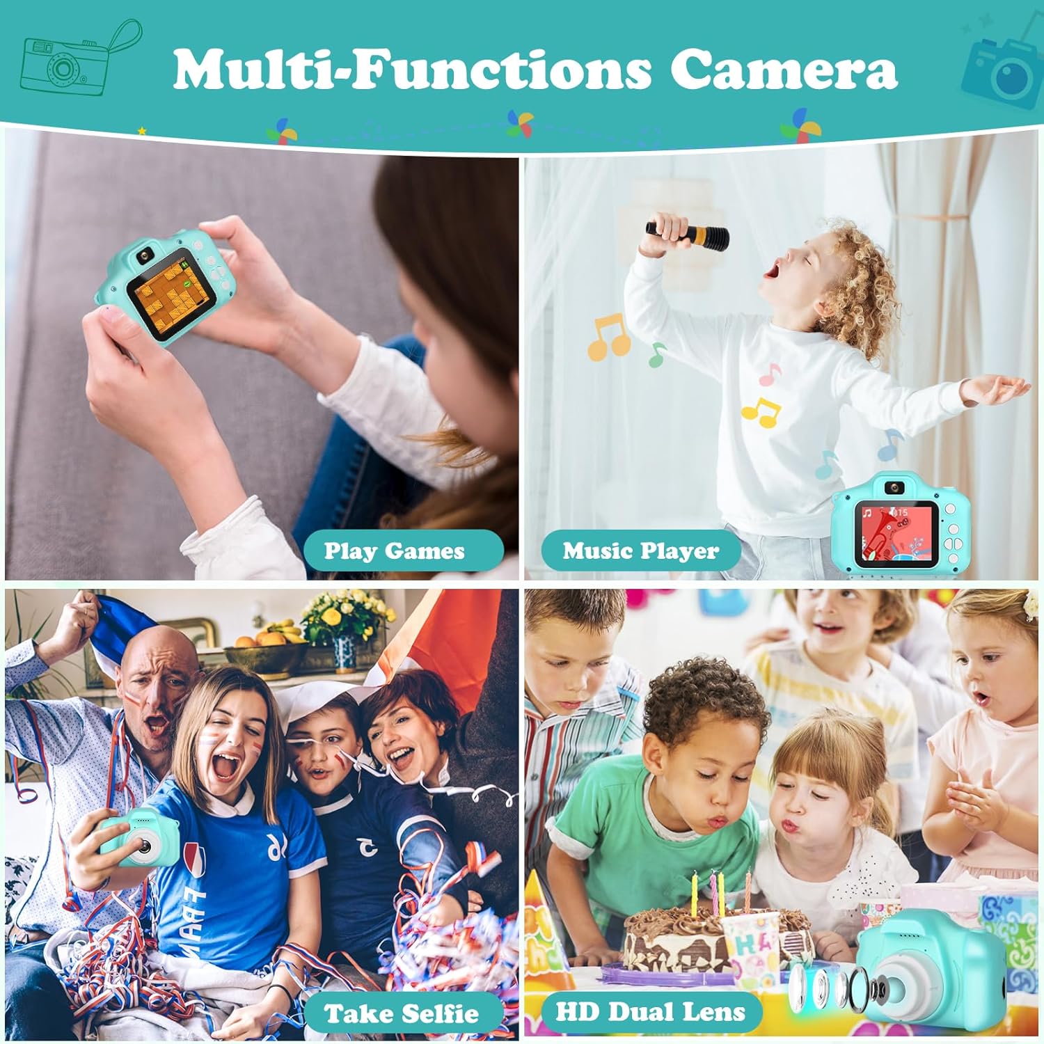 Garvee Kids Digital Video Camera 8MP HD Rechargeable Shockproof Green Toddler Camcorder for Creative Play